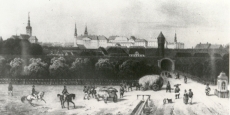Tallinn 19. sajandi keskel, vaade Viru väravast linnale. E. Mohstein,  joonis