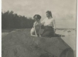 Nora von Ungern-Sternberg istumas koos koeraga mererannas suurel kivil. 1912 - EAA