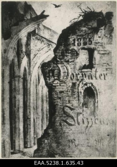 Tartu vaateid 1885. a. R. v. zur Mühlenilt
Tartu toomkiriku varemed, repro Julius Rudolf von zur Mühleni litograafiast