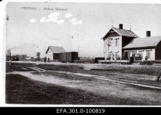 Vaade Waldhofi tselluloosivabriku raudteele ja jaamahoonele.	Pärnu 1909