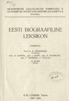 Eesti Biograafiline Leksikon (1926-1929)