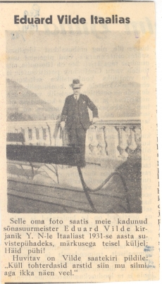 Eduard Vilde, Itaalias 1931. aastal
