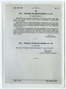 K. Pätsi käskkiri nr 185 Johannes Varese määramisest uueks presidendiks 21. VII 1940