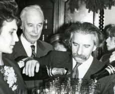 Ann Malts, Valmar Adams ja Juri Lotman V. Adamsi 75. juubelil TRÜ kohvikus 30. jaanuaril 1974. a