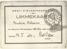 Hendrik Adamsoni Eesti Kirjanikkude Liidu liikmekaart 1944. a