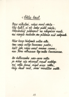 Hendrik Adamsoni "Õhtu laul" käsikirjalisest luuletuskogust "Tähekannel"