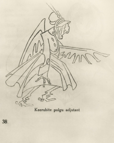 August Alle kogu "Lilla elevant" 1923, lk 38. Otto Krusteni karikatuur "Keerubite polgu adjutant"