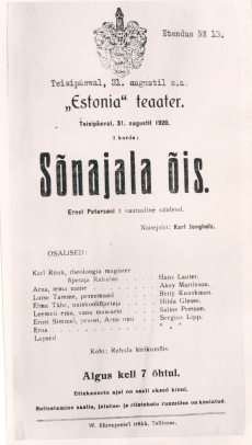 E. Peterson-Särgava "Sõnajala õie" kavaleht "Estonias", 1920/1921