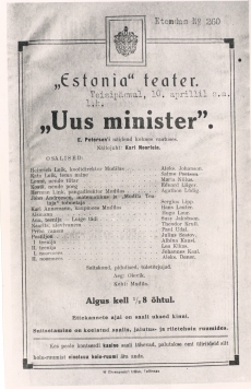 E. Peterson-Särgava "Uue ministri" kavaleht "Estonias" , 1922/1923