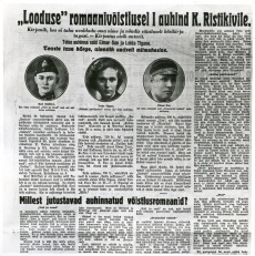 1938. a "Looduse" romaanivõistluse laureaadid: Karl Ristikivi, Leida Tigane, Elmar Õun. Koopia ajalehest  Päevaleht 01. 10.1938