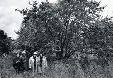 Linda Nigul, Renate Tamm, Betti Alver ja Velly Verev  Betti Alveri sünnikodus Jõgeval tema isa istutatud pirnipuu all 1982. a