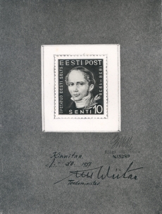 petatud Eesti Seltsi 100 juubelipostmark F. r Faehlmann'i näopildidga