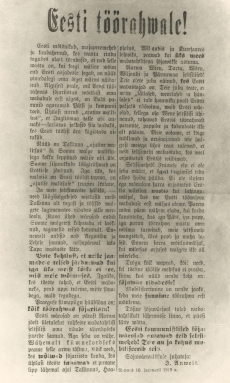 Jaan Anvelt "Eesti töörahvale!" 10.I 1919 Narvas