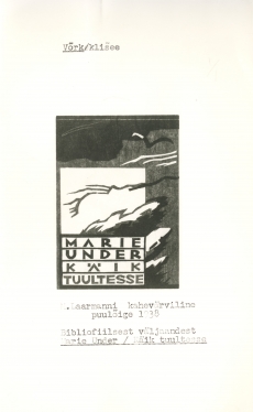 M. Laarmanni puulõige 1938: M. Under "Käik tuultesse"