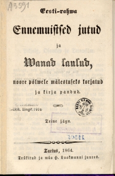 Eesti-rahva Ennemuistsed jutud ja vanad laulud II osa, 1864 esikaas