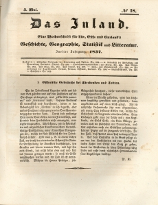 Das Inland 5. Mai 1837 (Kreutzwaldi kirjutisi Inlandis)